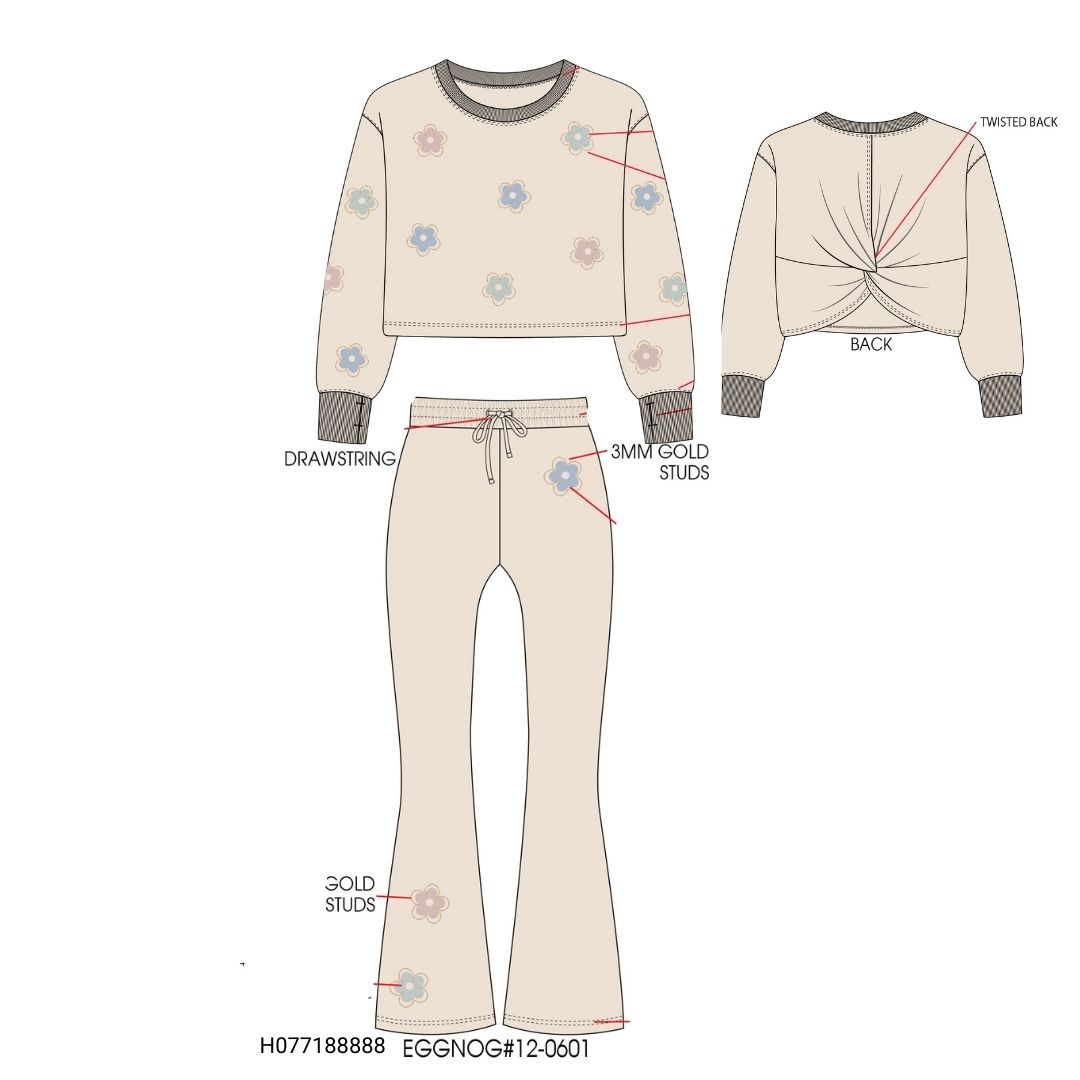Rhinestone Flowers Sweatshirt/Pant Set