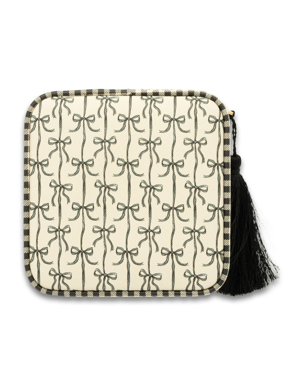 Quilted Black Bow Tassel Jewelry Case