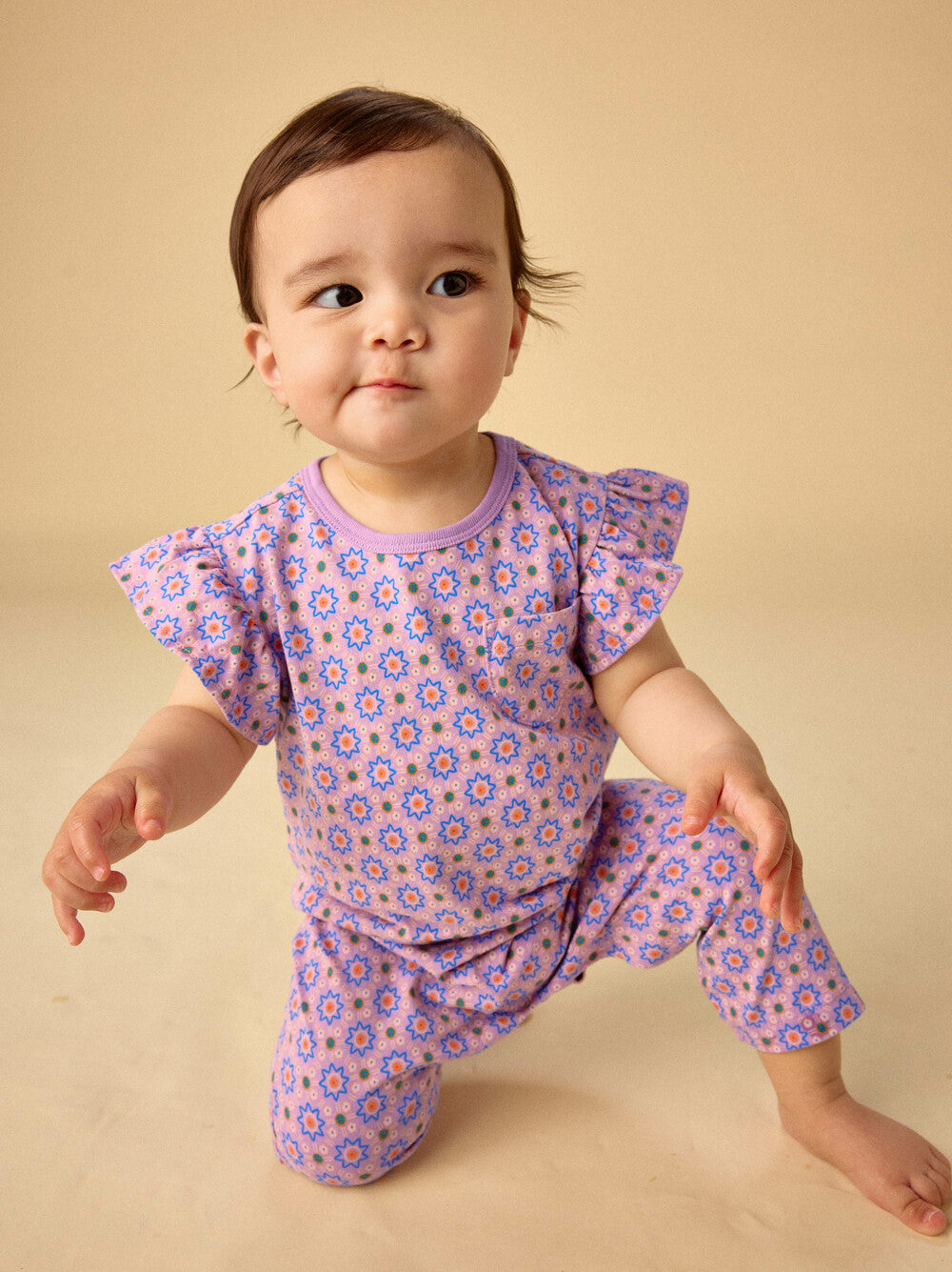 Korean Tiles Ruffle Sleeve Baby Romper