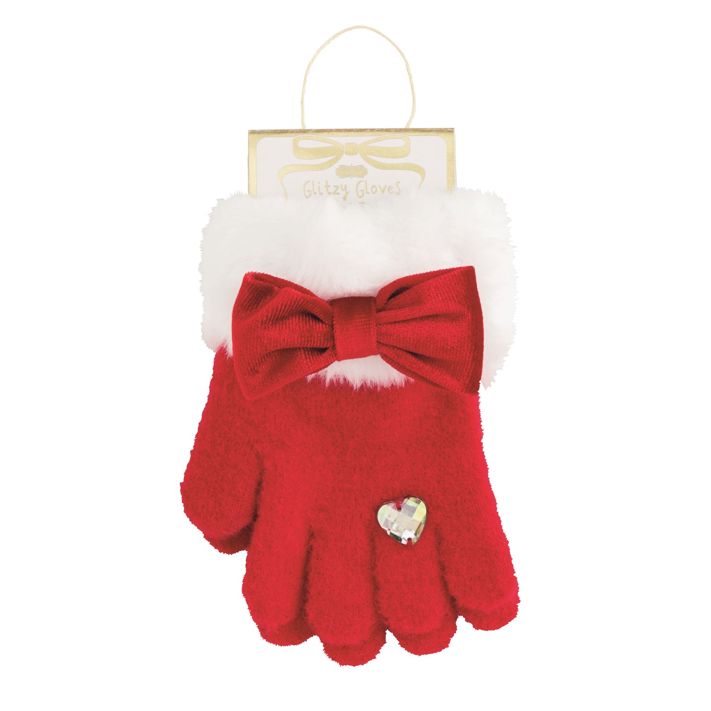 Red With Bow Christmas Glitzy Gloves