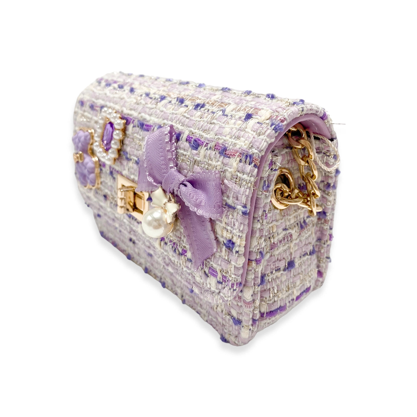 Light Purple Teddy & Bow Tweed Purse