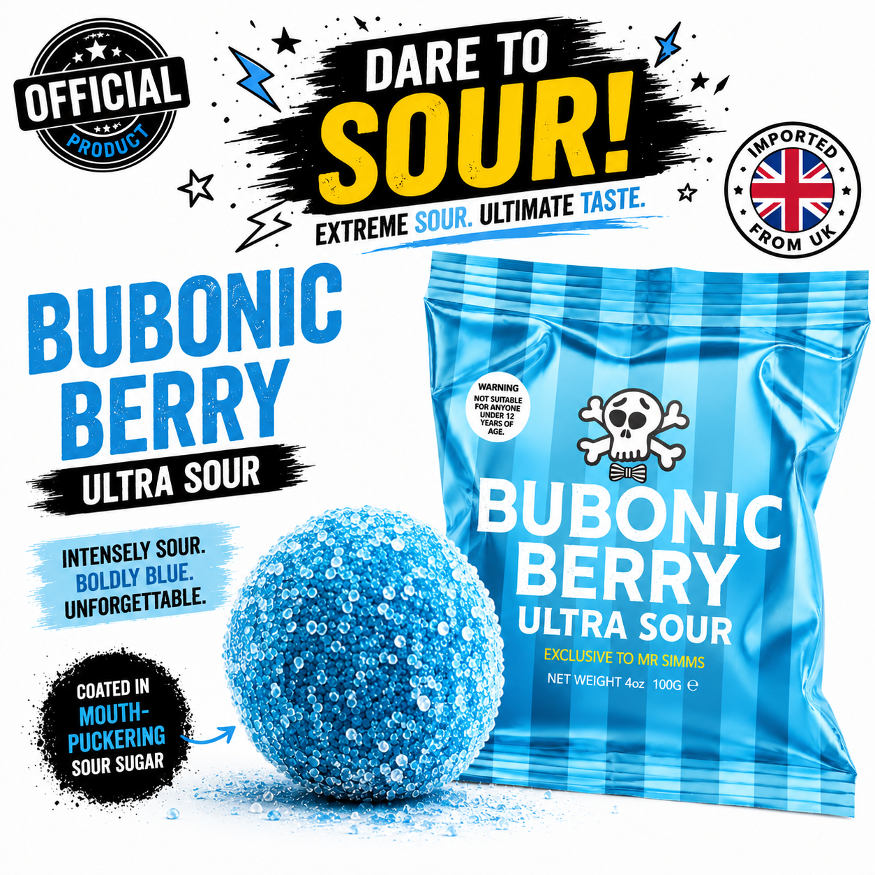 Mr. Simms Sweet Shoppe: Bubonic Berry Ultra Sour (100g) Imported From England