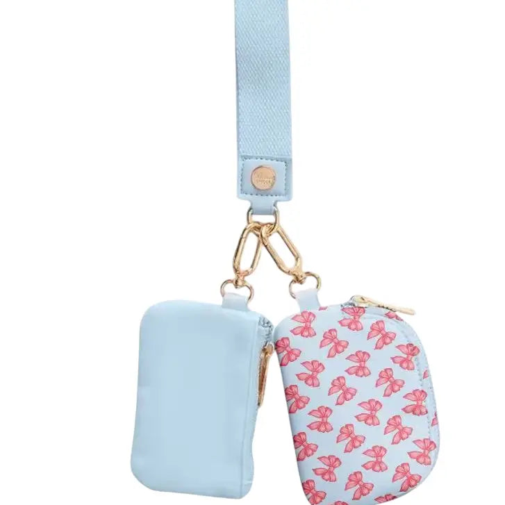 Blue Ribbon Bow Dual Wallet Keychain