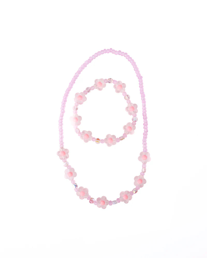 Pink Crystal Blooms Necklace & Bracelet Set, 2pc