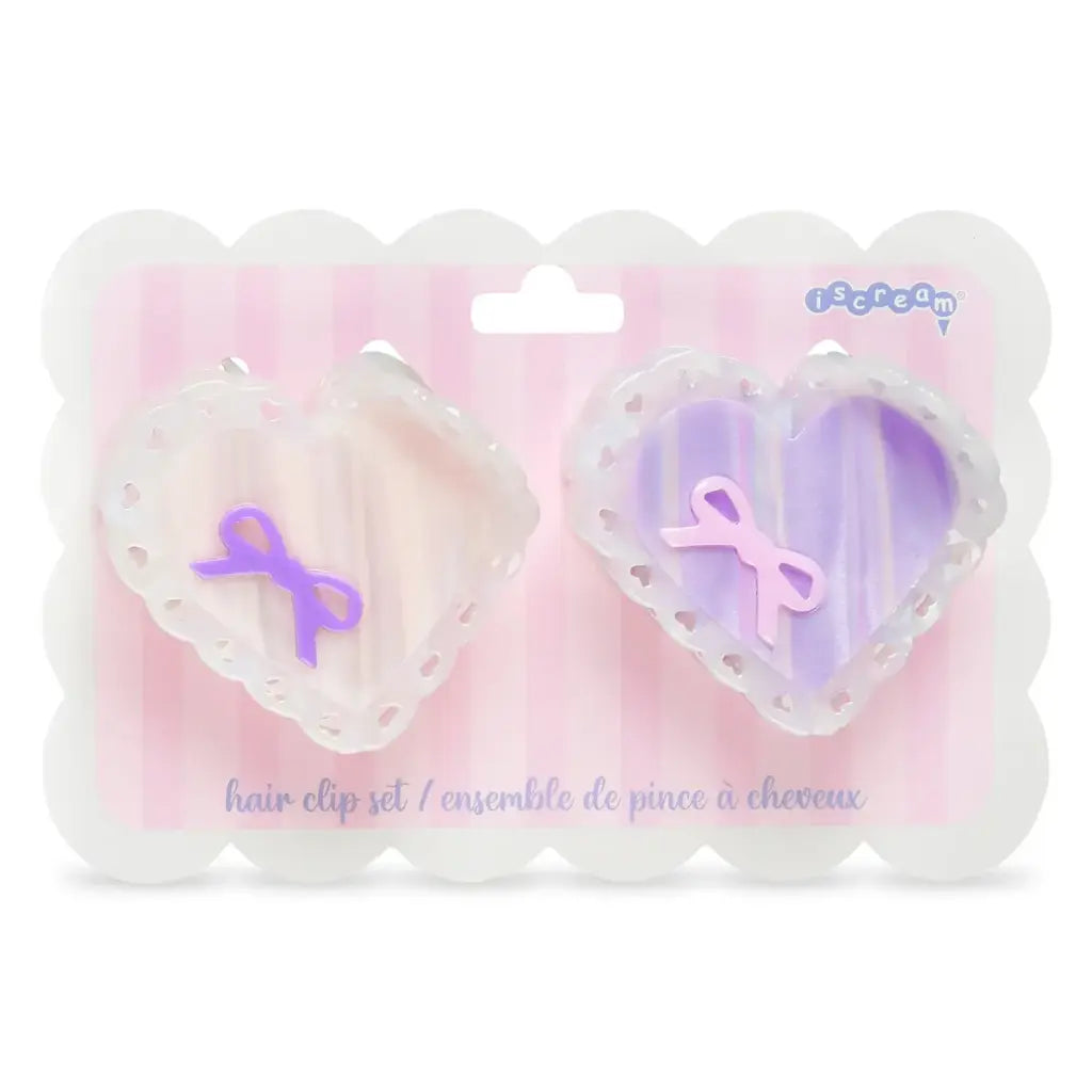 Heart Bow Hair Clips - Set of 2