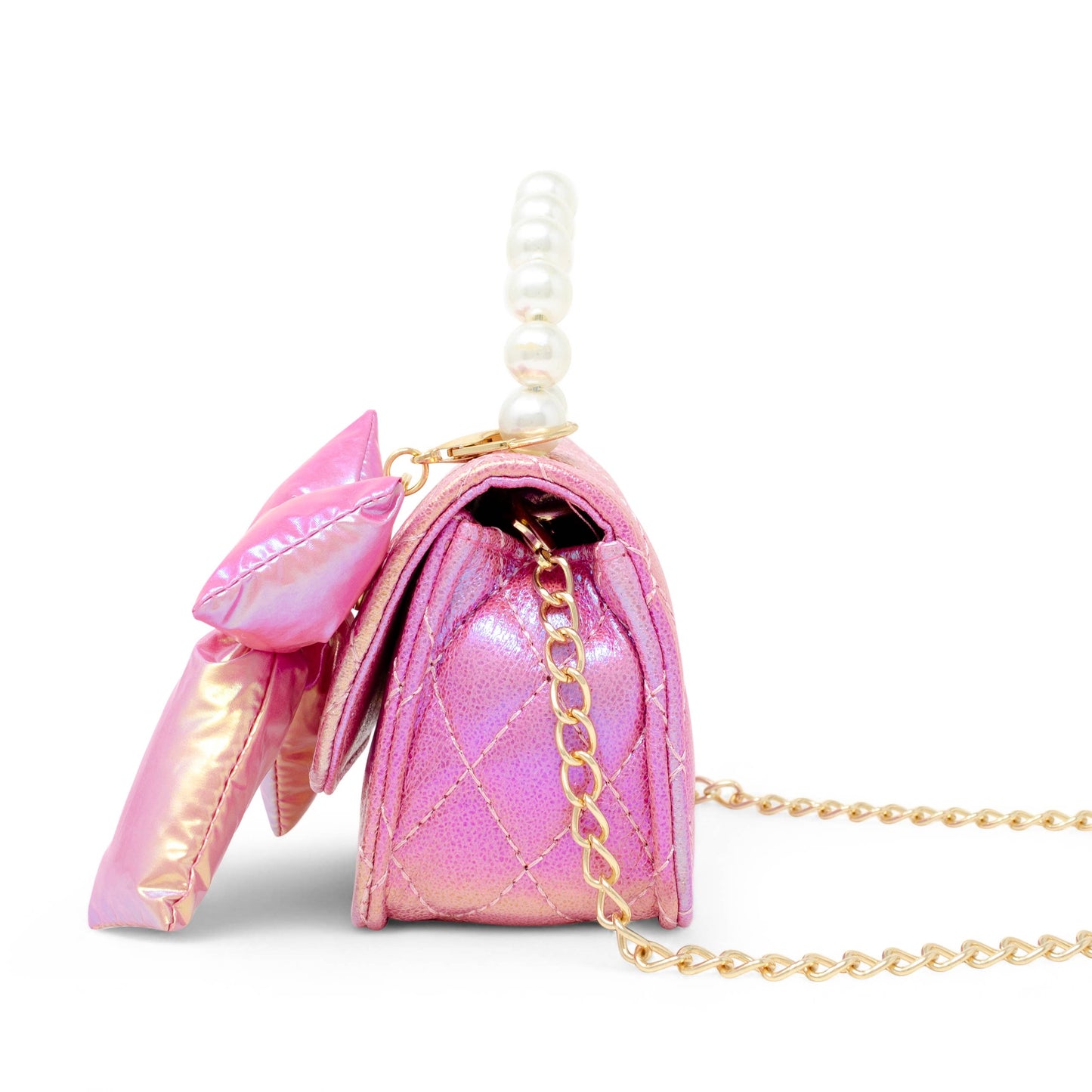 Shiny Quilted Fluffy Bow Handbag