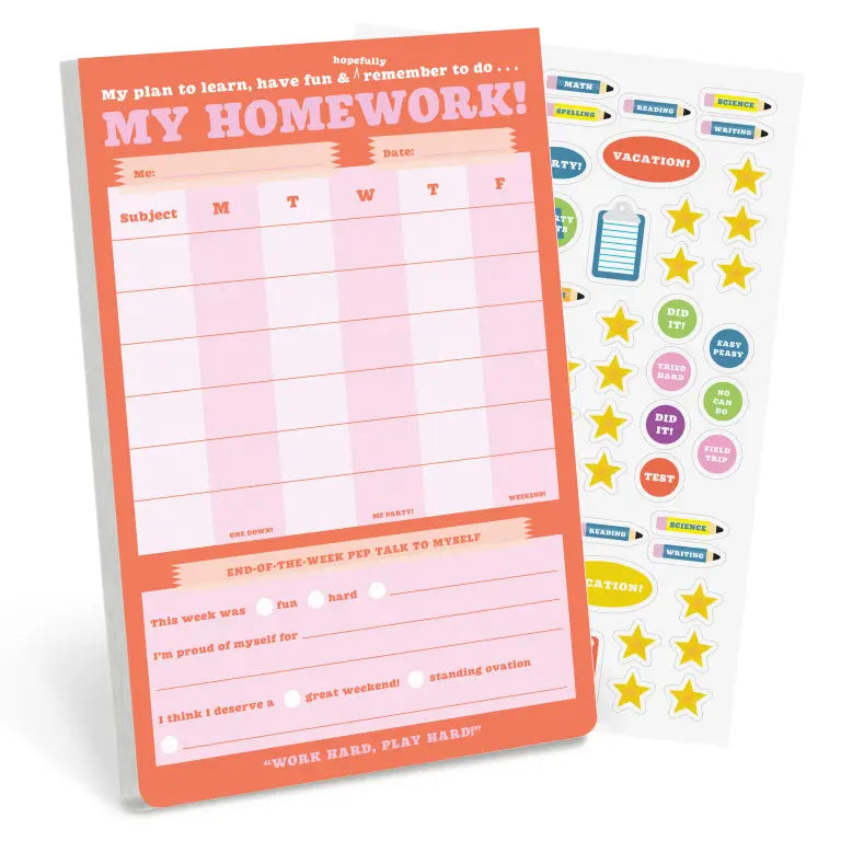 My Homework Weekly Tracker Pad with Sticker Sheet