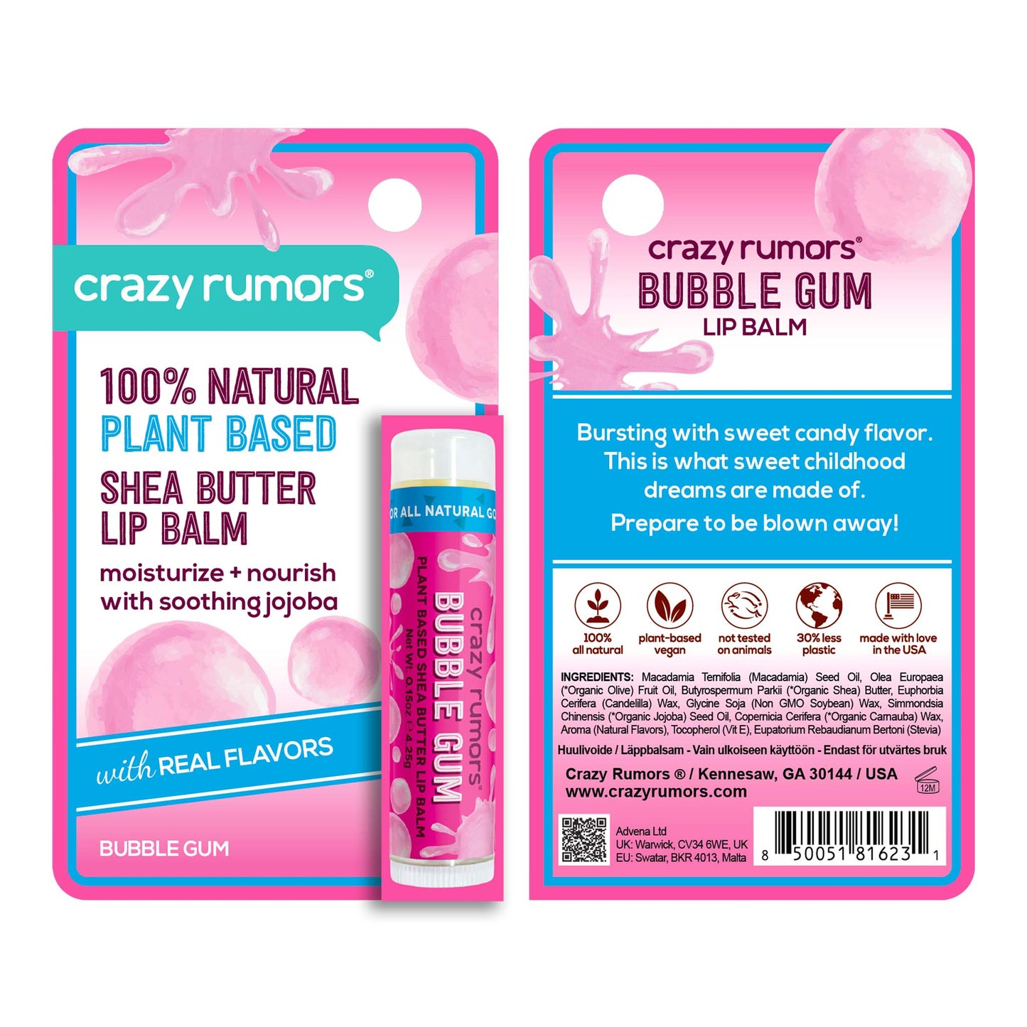 All Natural, Vegan Bubble Gum Lip Balm Hangcard