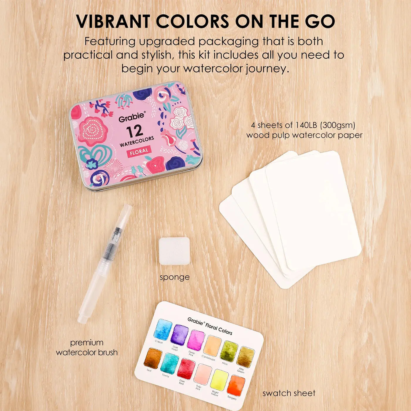 Watercolor Set Of 12 With Brush - Floral Colors