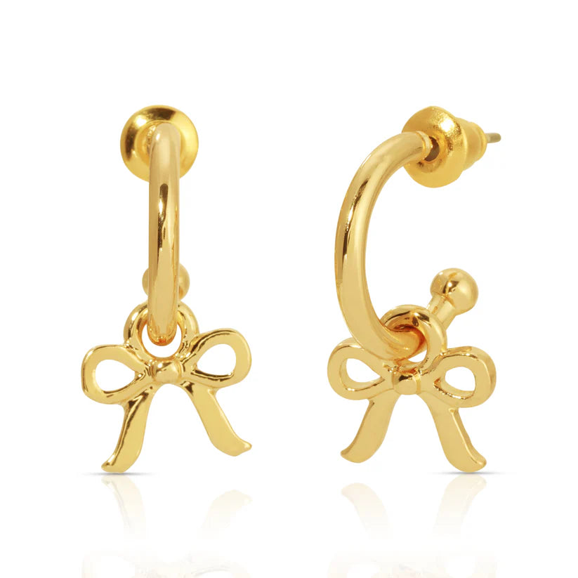 Gold Beautiful Bow Charm Hoop Earrings