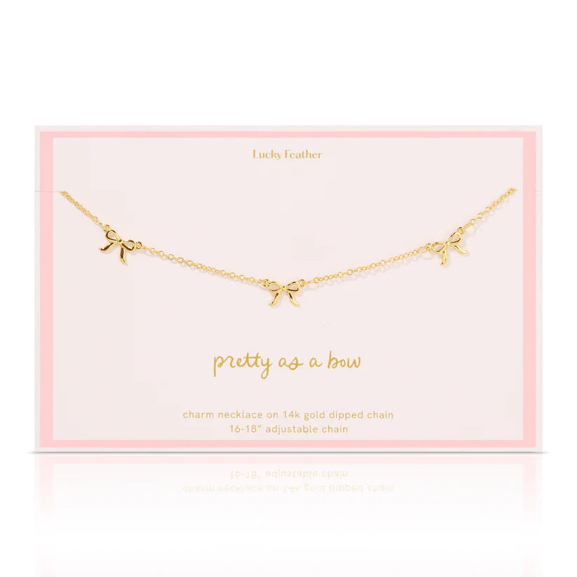 Gold Beautiful Bow Trio Charm Necklace