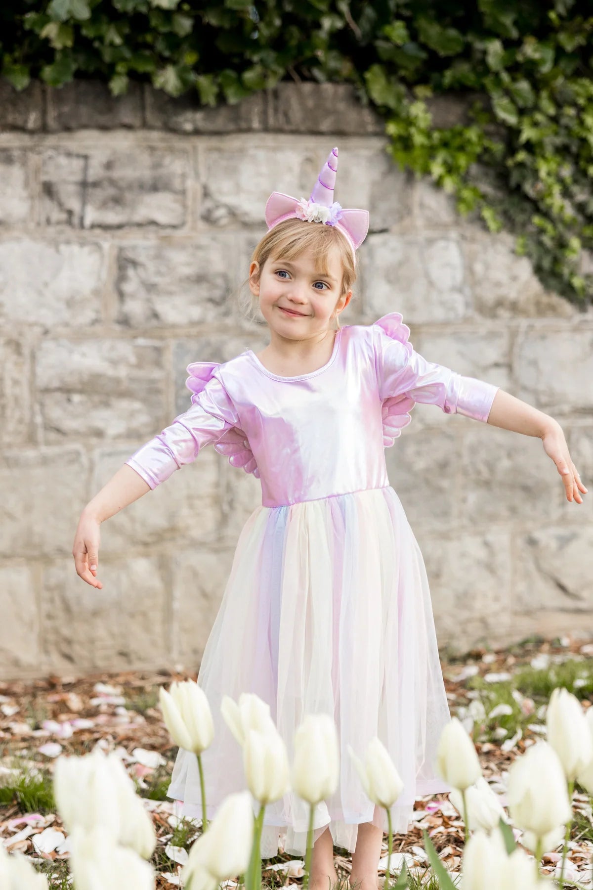 Alicorn Dress with Wings & Headband, White, Size 5