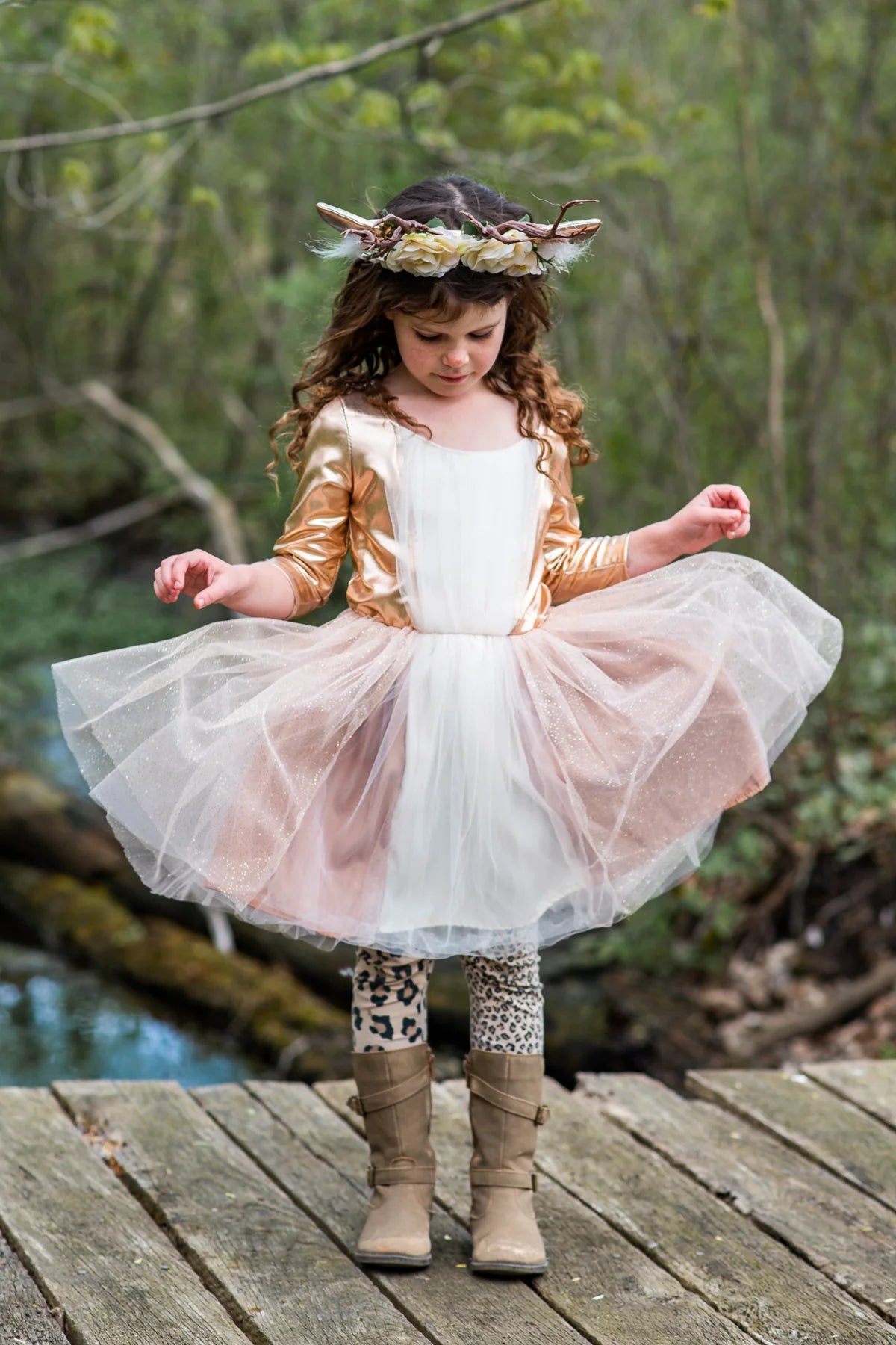 Woodland Deer Dress with Headpiece, Size 3-4
