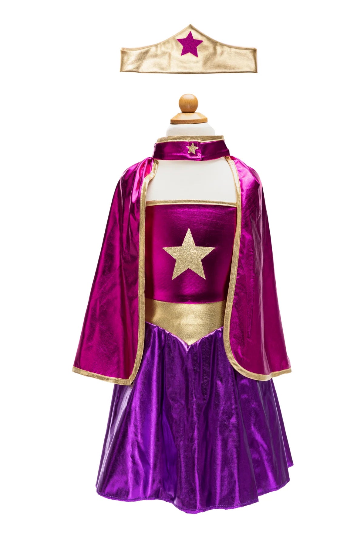 Superhero Star Dress, Cape & Headpiece, Magenta/Pu