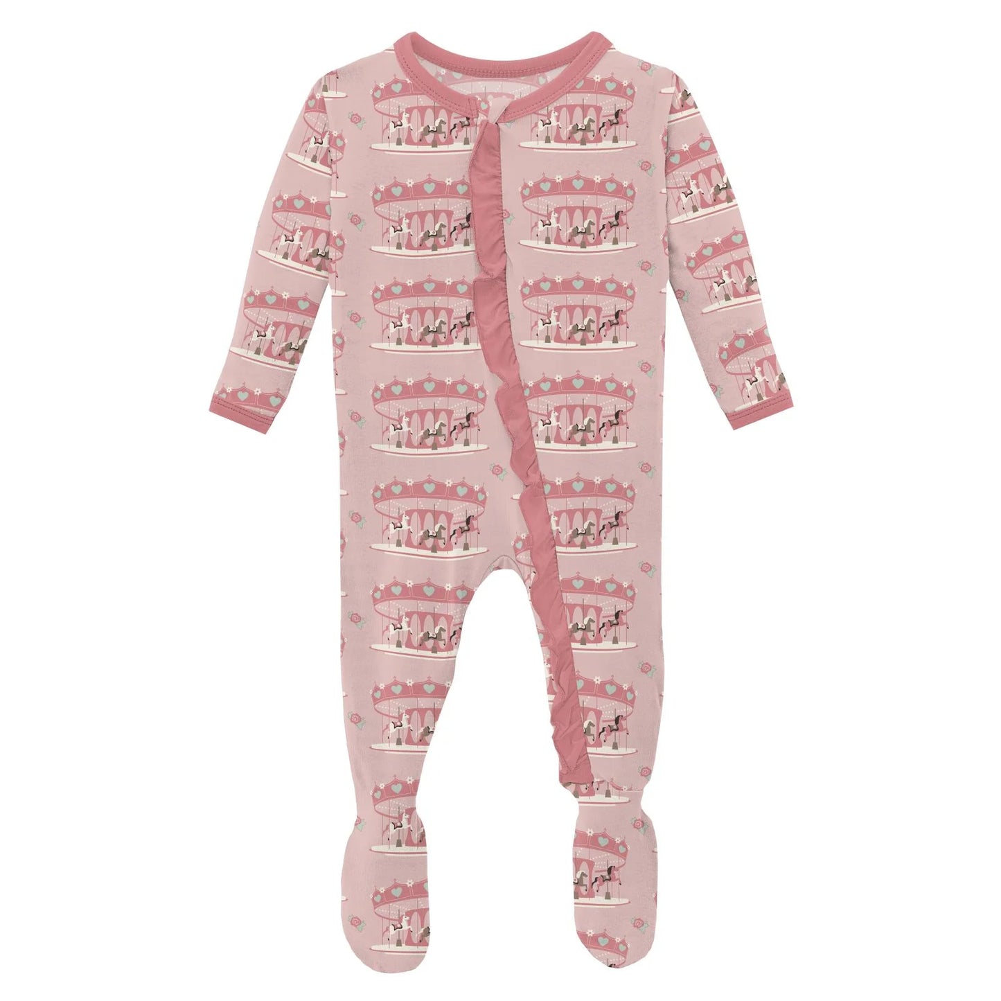 Rose Fair Carousel Ruffle Footie with 2 Way Zipper