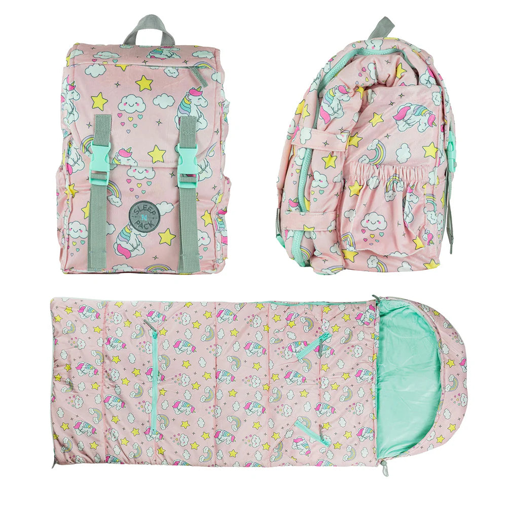 Packable Little Kid's Sleeping Bag & Backpack - Cozy Mink, Unicorns