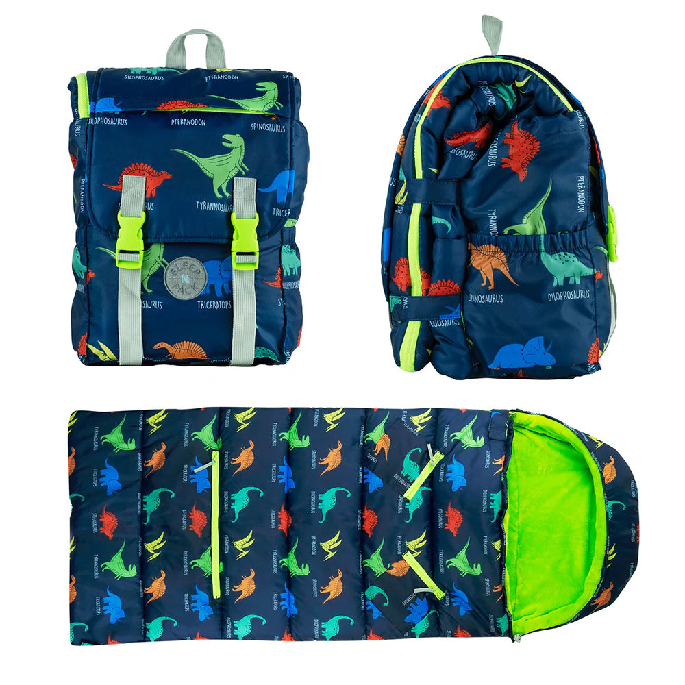 Packable Little Kid's Sleeping Bag & Backpack - Dinosaurs