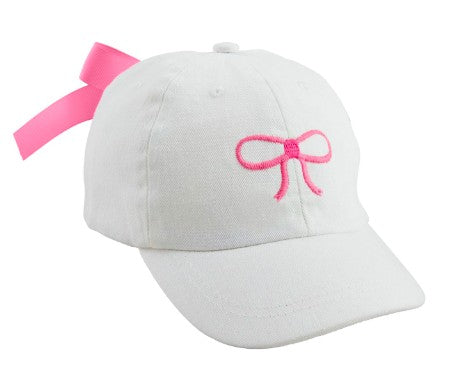 Pink Bow Embroidered White Hat