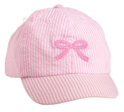 Pink Bow Embroidered Pink Stripe Hat