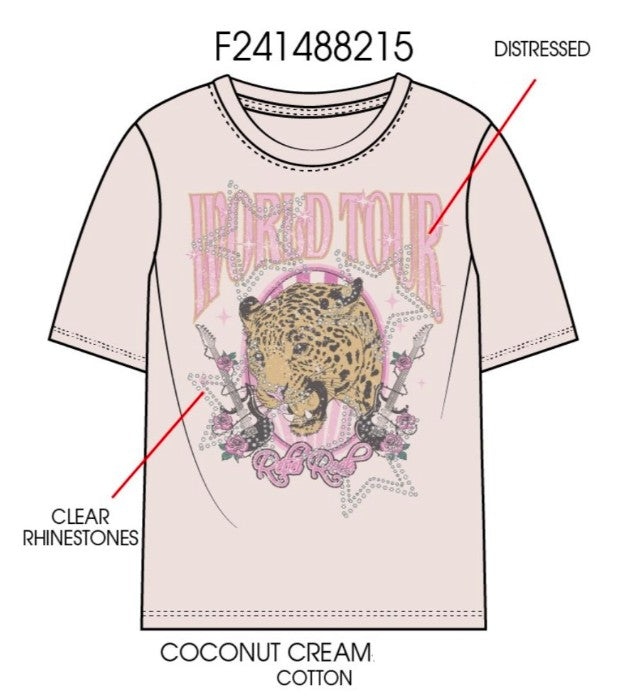 World Tour Leopard Rhinestones Graphic Tee