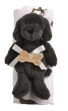 Black Lab Swaddle & Rattle Set