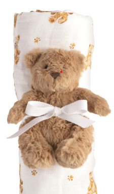 Bear Swaddle & Rattle Set