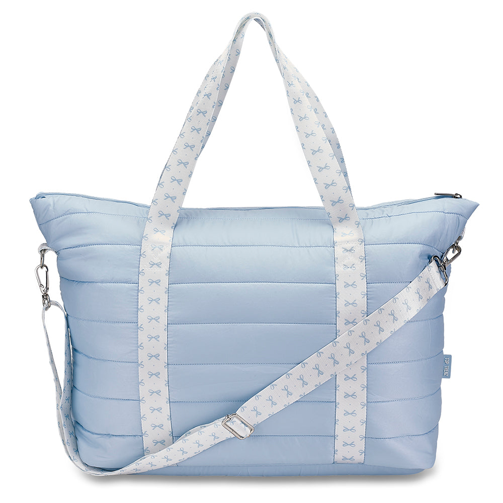 Blue Puffer Tote with Blue Bow Strap