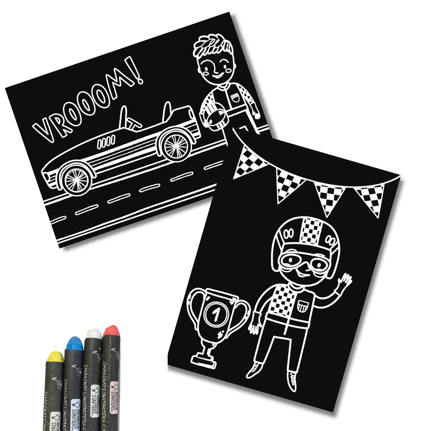 Reusable mini coloring mat set of 2 - Race Day