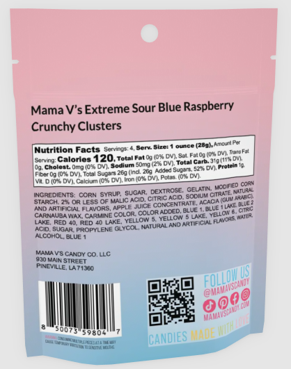 Mama V's Extreme Sour Blue Raspberry Crunchy Clusters 4oz