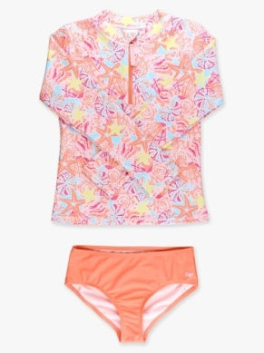 Sunset Seashells Long Sleeve Rash Guard 2-piece Swimsuit