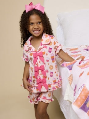 Autumn Spice Short Sleeve Bow Ruffle Pajama Set