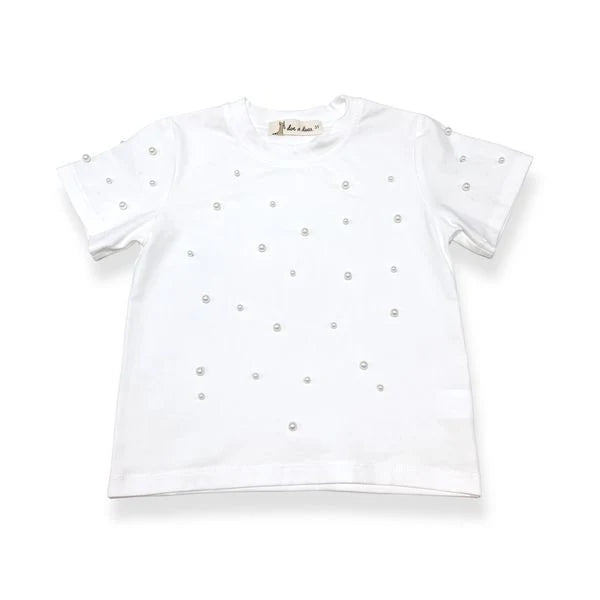 Girl's Pearl Stud Tee - White