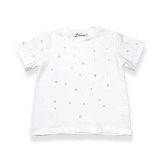 Girl's Pearl Stud Tee - White