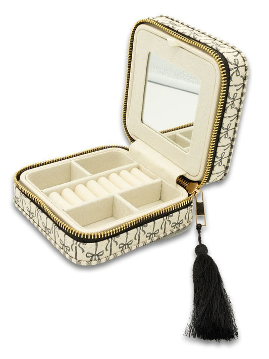 Quilted Black Bow Tassel Jewelry Case