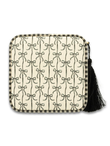Quilted Black Bow Tassel Jewelry Case