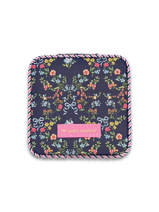 Colorful Flowers on Navy Jewelry Case
