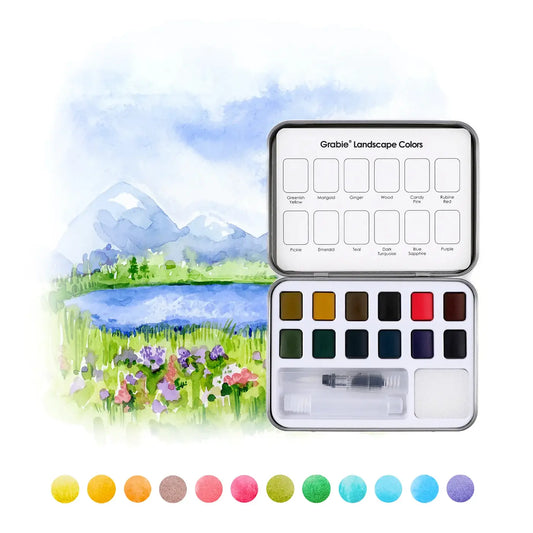 Watercolor Set Of 12 With Brush - Landscape