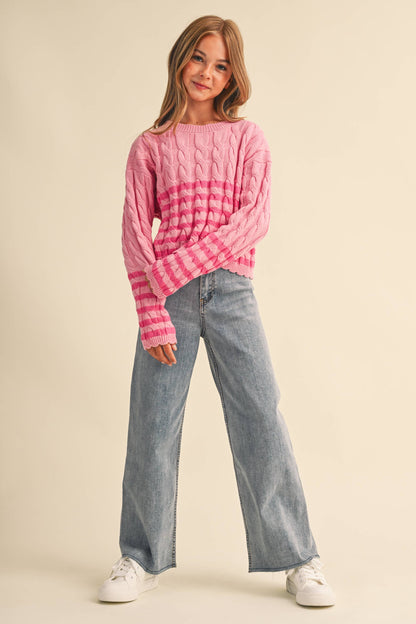 Cable Knit Boxy Cropped Pullover