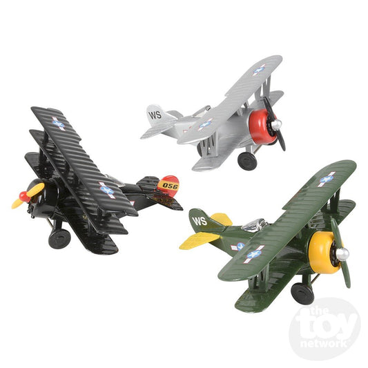 5" Die-Cast Pull Back Classic Biplane
