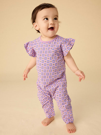 Korean Tiles Ruffle Sleeve Baby Romper