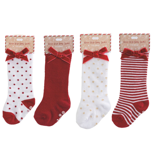 Gold Dot Tall Christmas Bow Sock
