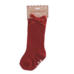Red Tall Christmas Bow Sock