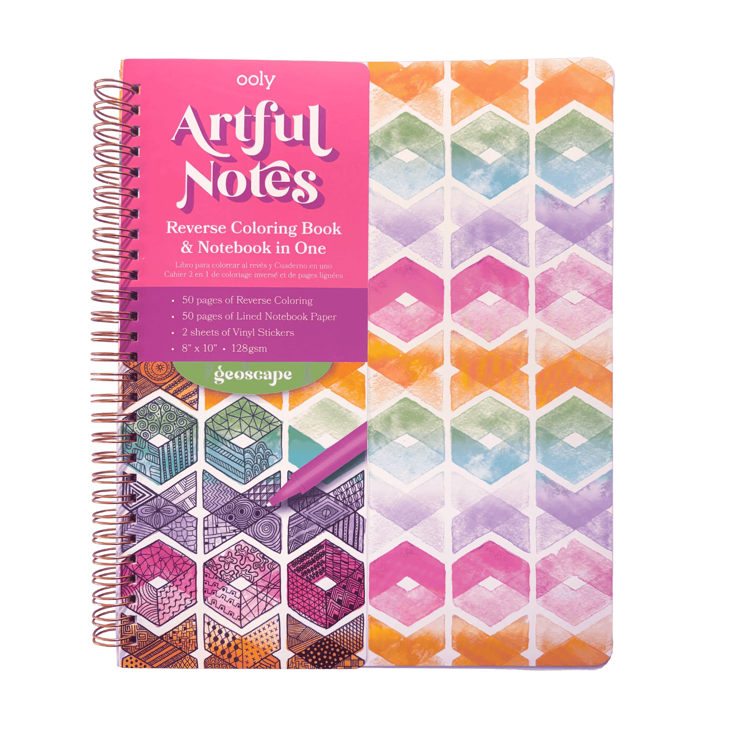 Artful Notes Reverse Coloring Notebook - Geoscape