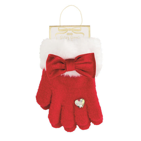 Red With Bow Christmas Glitzy Gloves