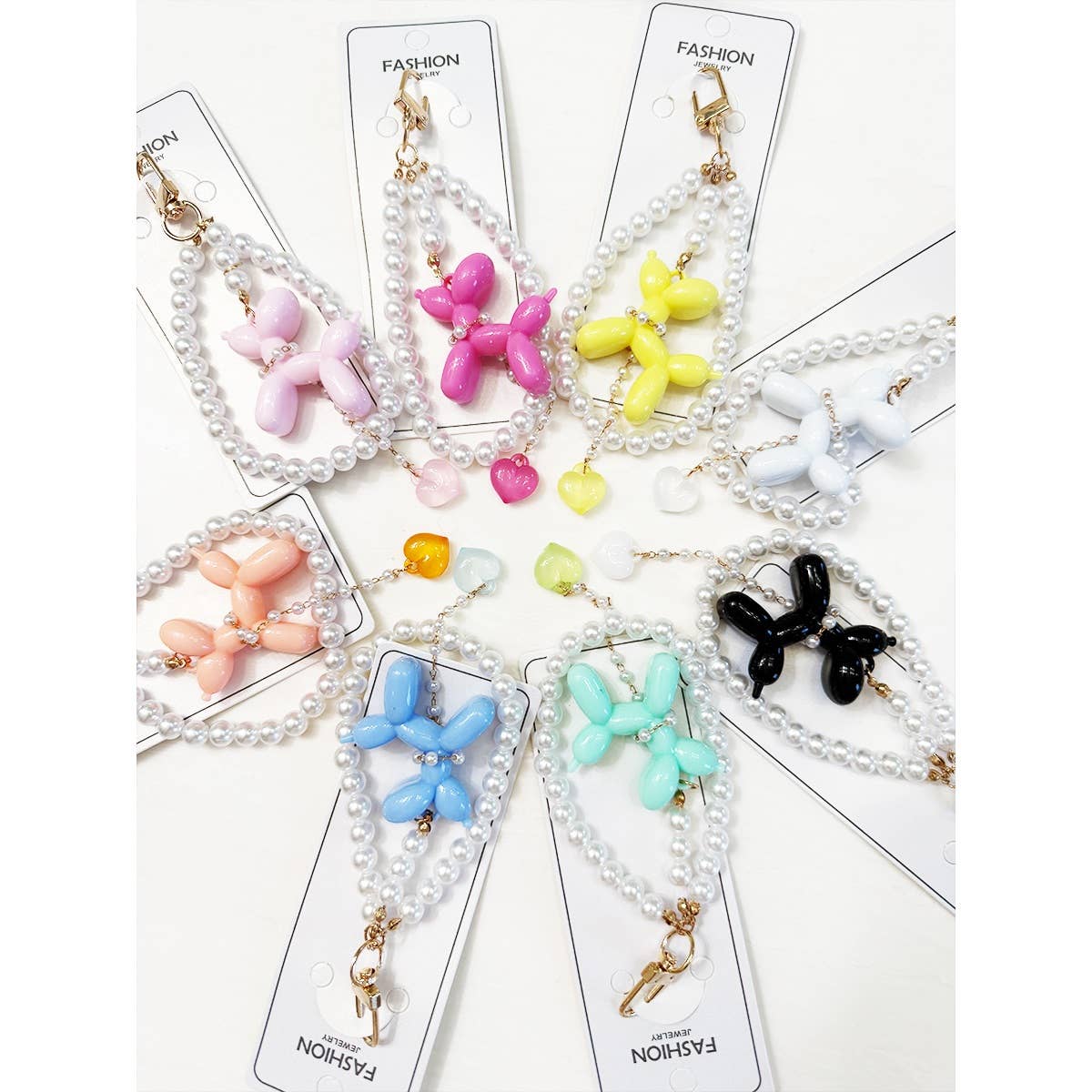 Colorful Puppy Theme Keychain with Heart Charm