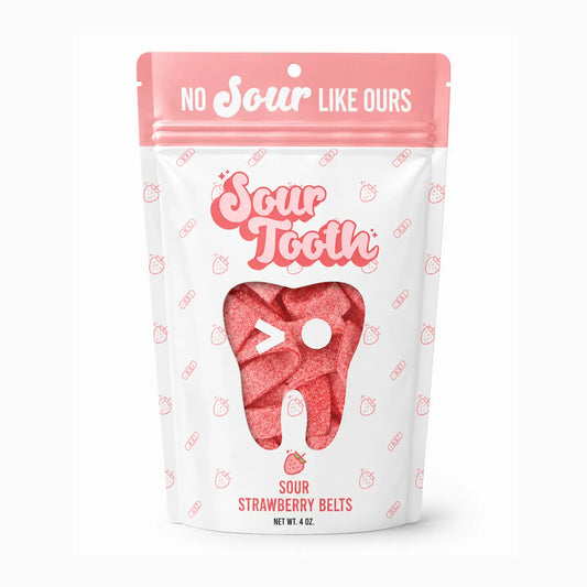 Sour Strawberry Belts — 4oz Chewy Candy, Spanish Import