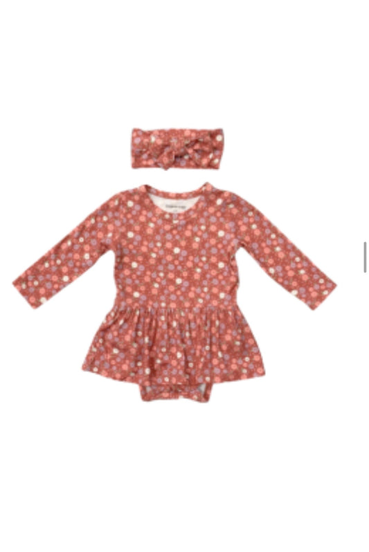 Tiny Petals Bodysuit Dress Set with Bow