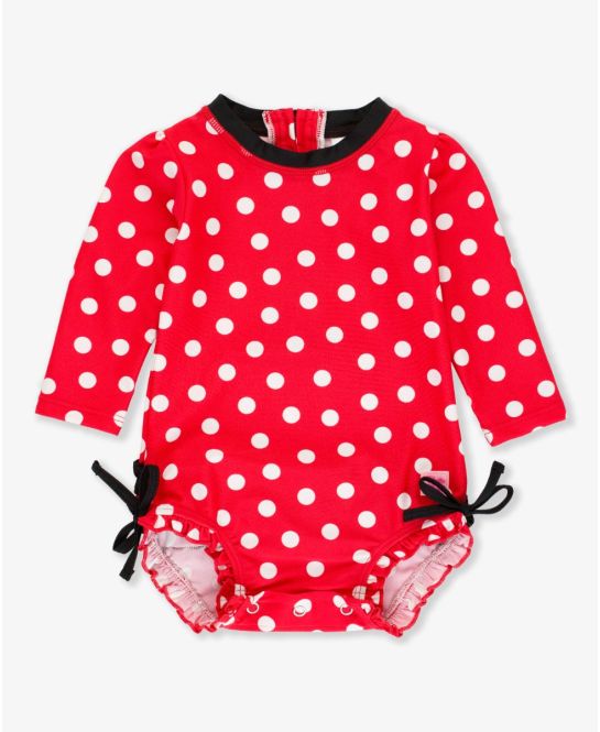 1pc Red Vintage Polka Dot Rash Guard LS