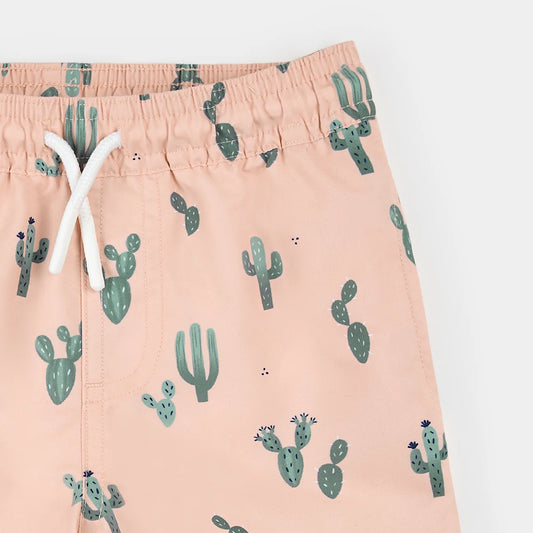 Cactus Print on Coral Swim Trunks
