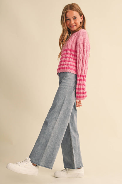 Cable Knit Boxy Cropped Pullover